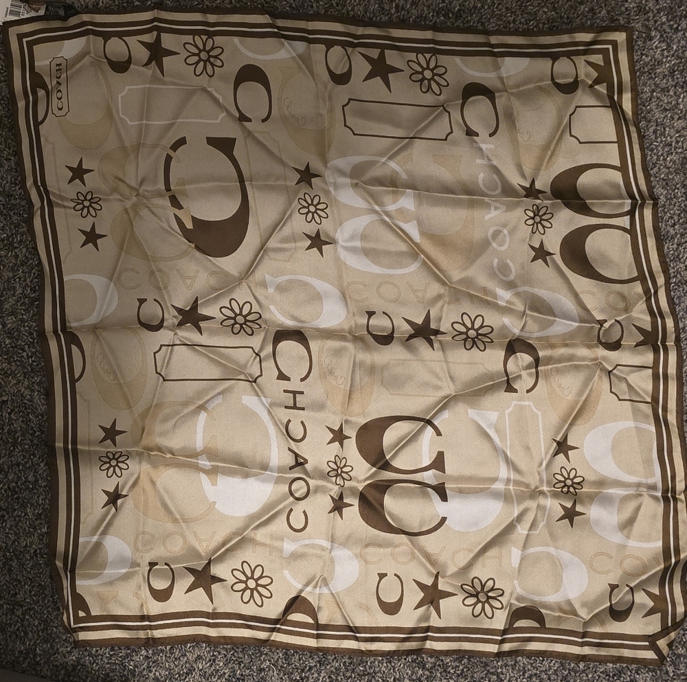 Coach Tan and Brown Patterned Scarf
